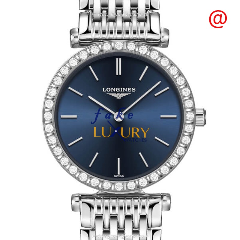Longines L4.341.0.95.6 Quartz Stainless Steel & Diamonds Replica Watch - Blue Dial - Folding Clasp - Luxury Replica Watch