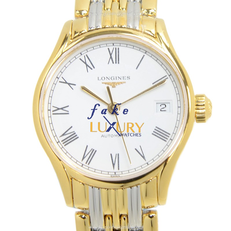 Longines L4.360.2.11.7 Lyre Replica Watch, 25mm PVD Gold Case, Automatic, White Dial