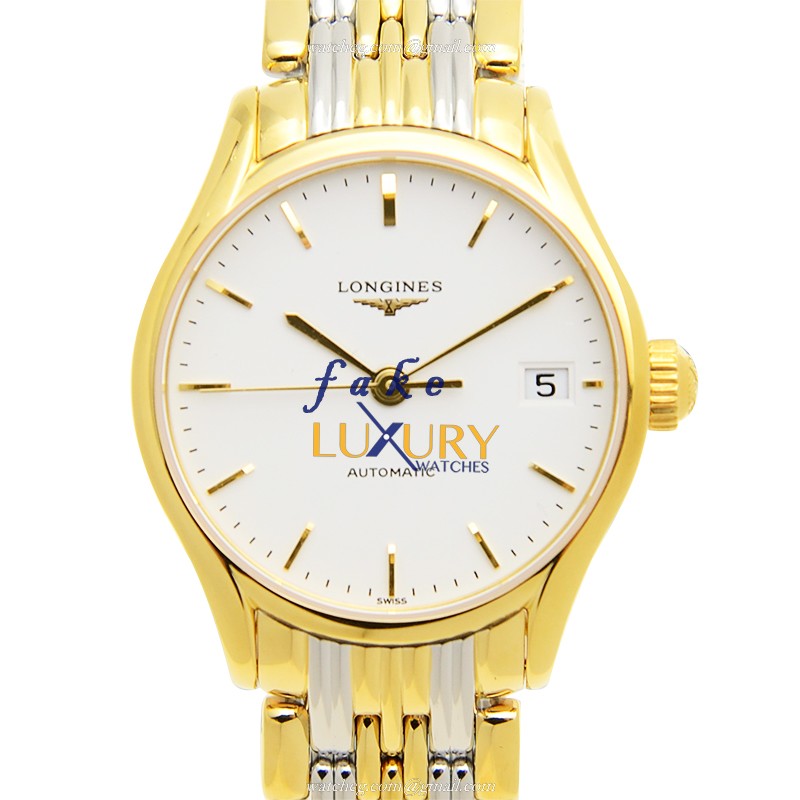 Longines L4.360.2.12.7 Replica Watch, Automatic, PVD Gold Case, White Dial, Gold Strap