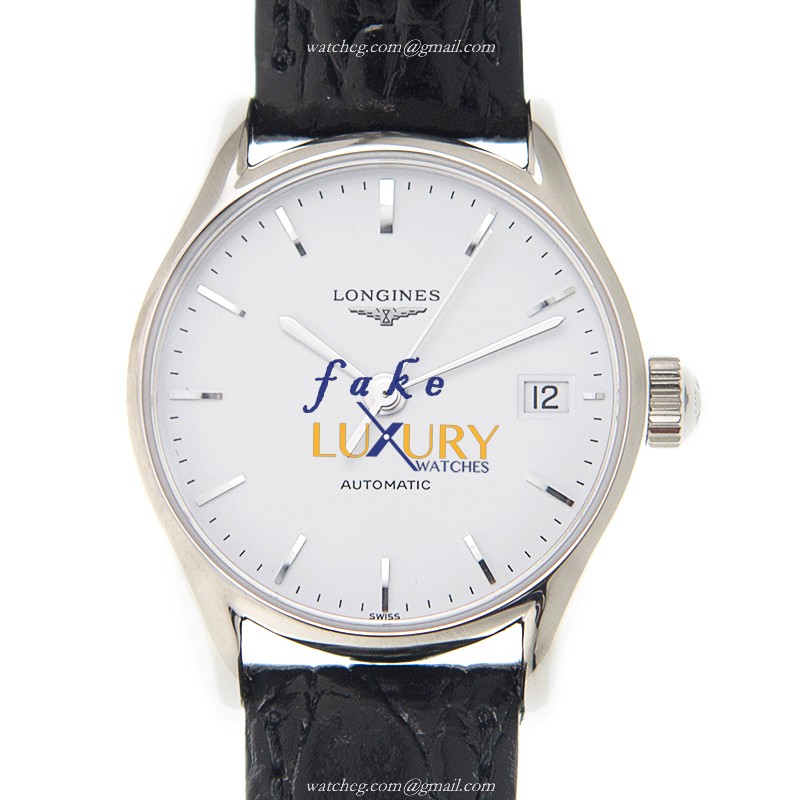 Longines L4.360.4.12.2 Replica Watch, White Dial, Steel Case, Black Alligator Strap, Automatic