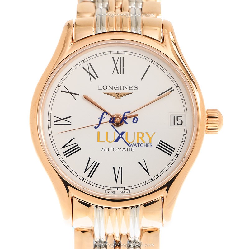 Longines L4.361.1.11.7 Replica Watch, Auto Movement, 18kt Rose Gold & Steel Case, White Dial - Luxury Replica Watch