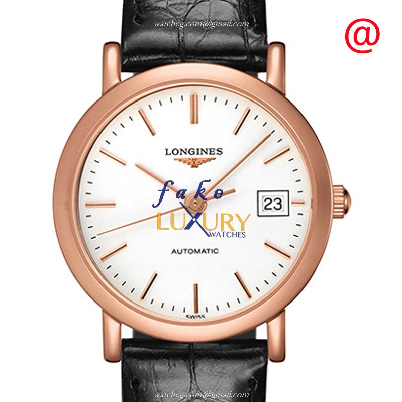 Longines L4.378.8.12.0 Automatic 18kt Rose Gold Replica Watch - White Dial - Leather Strap