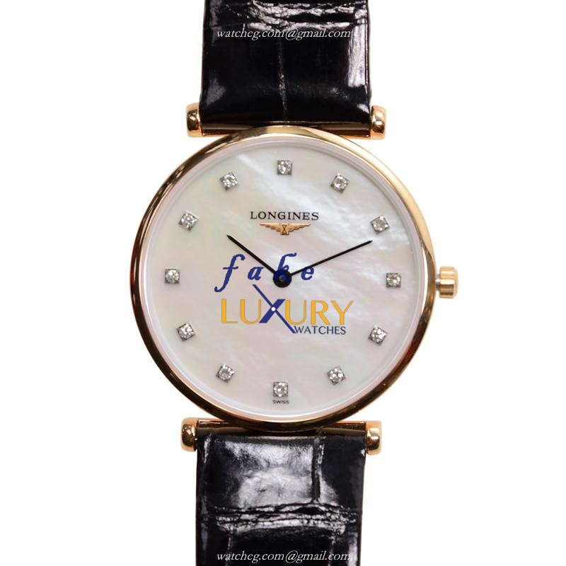 Longines L4.512.1.87.2 Replica Watch Quartz PVD Gold 29mm White Mother of Pearl Dial Black - Luxury Replica Watch
