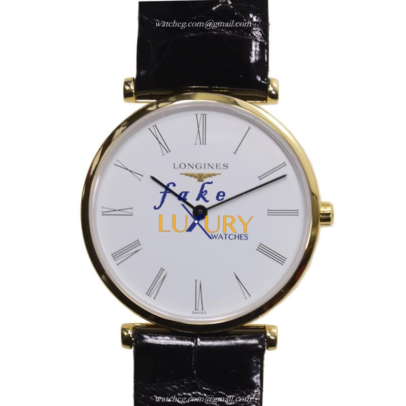 Longines L4.512.2.11.2 Quartz PVD Gold Replica Watch - White Dial, Leather Strap - Luxury Replica Watch