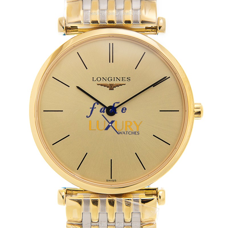 Longines L4.512.2.32.7 La Grande Replica Watch, Quartz Movement, Beige Dial, 18kt Gold & Steel Case