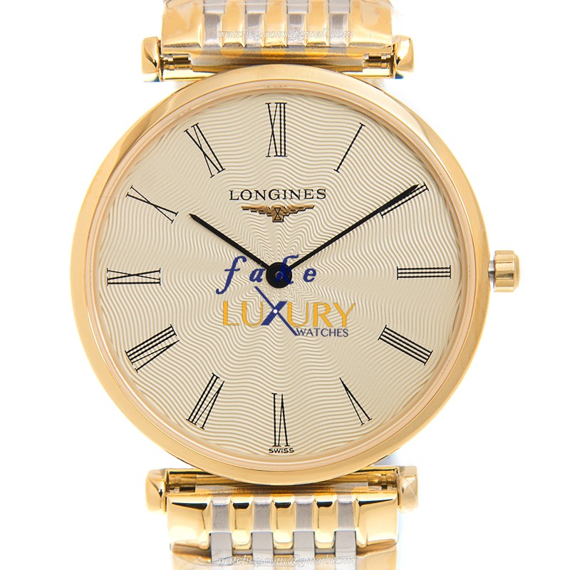 Longines L4.512.2.41.7 Quartz 18kt Gold & Steel Replica Watch - Beige Dial, Gold Strap - Luxury Replica Watch