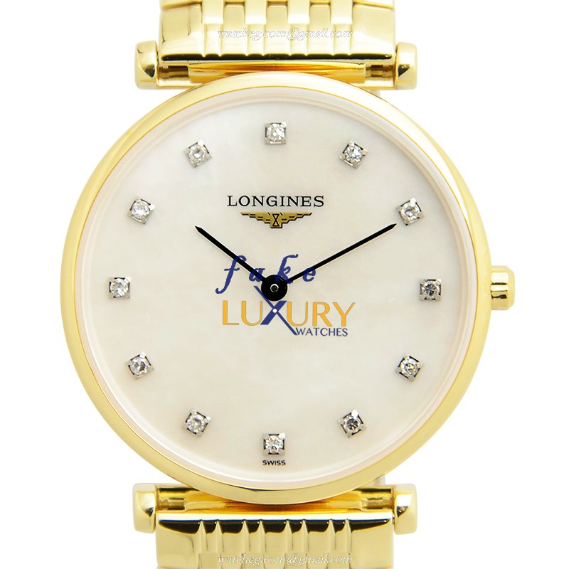 Longines L4.512.2.87.8 La Grande Quartz Replica Watch, White Mother of Pearl Dial, Gold PVD Strap