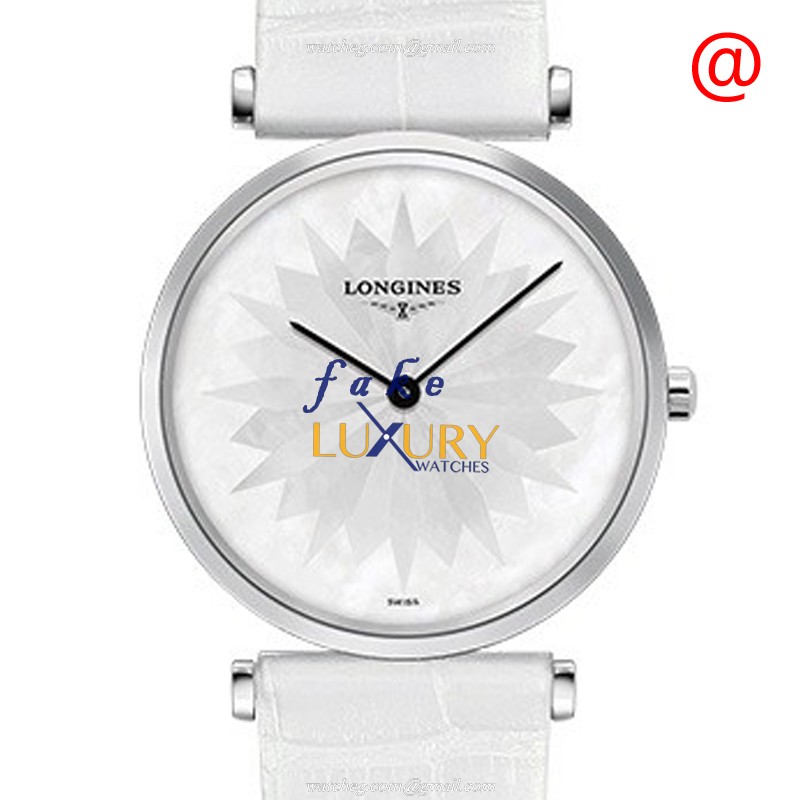 Longines L4.512.4.05.2 Quartz Stainless Steel Watch - Replica - White Dial - Alligator Strap