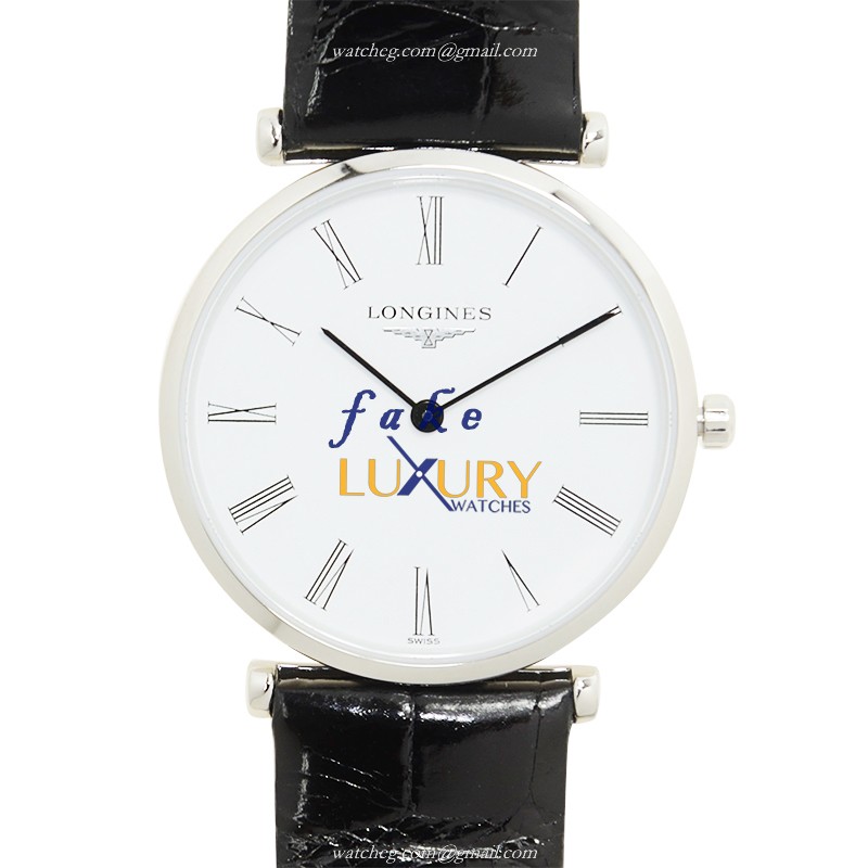 Longines L4.512.4.11.2 La Grande Quartz Replica Watch - White Dial - Black Alligator Strap - 29mm