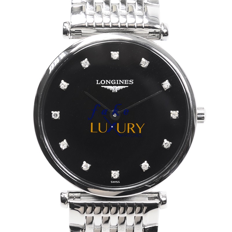 Longines L4.512.4.58.6 La Grande Replica Watch, Black Dial, Quartz Movement, Steel Bracelet