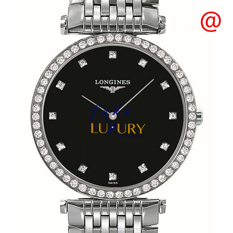 Longines L4.513.0.58.6 Quartz Stainless Steel & Diamond Replica Watch, Model L4.513.0.58.6, Black - Luxury Replica Watch