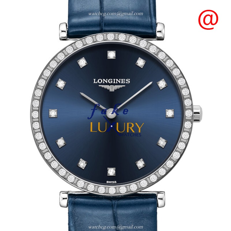 Longines L4.523.0.97.2 Replica Watch, Blue Dial, Alligator Strap, Quartz Movement