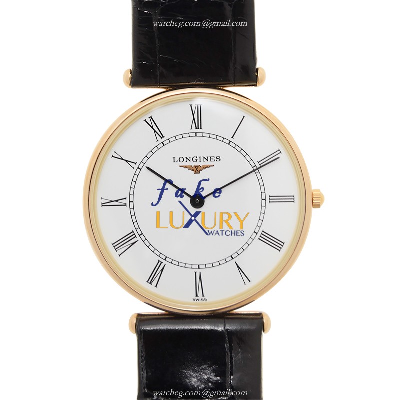Longines L4.691.8.11.0 La Grande Replica Watch Quartz Movement 18kt Yellow Gold White Dial Black