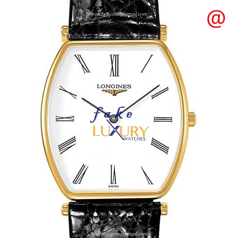 Longines L4.705.2.11.2 Replica LA GRANDE Quartz PVD Gold Watch, White Dial, Leather Strap