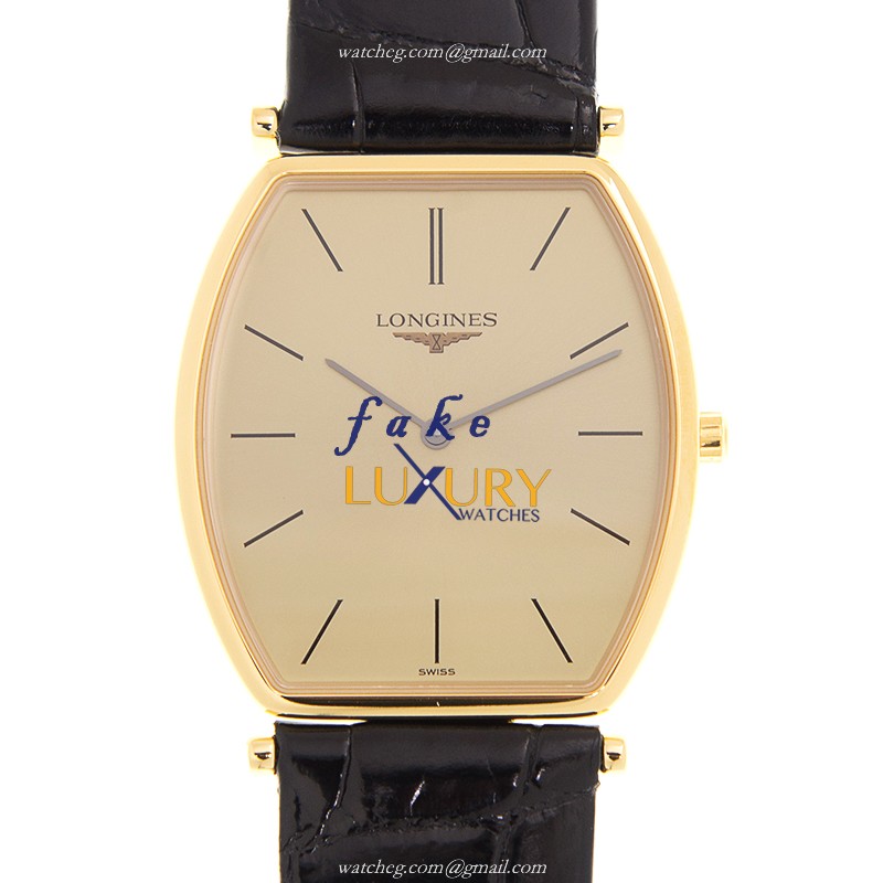 Longines L4.705.2.32.2 La Grande Replica Watch, Quartz, 24mm, Gold Dial, 18kt Yellow Gold Case