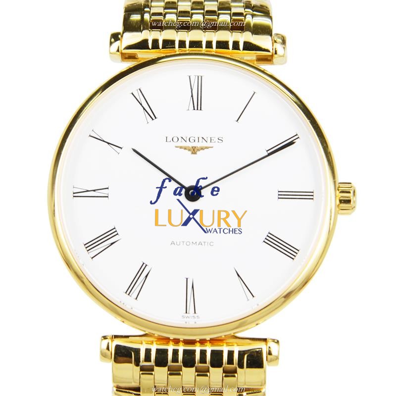 Longines L4.708.2.11.8 LA GRANDE Automatic PVD Gold Replica Watch, White Dial, Gold Strap - Luxury Replica Watch