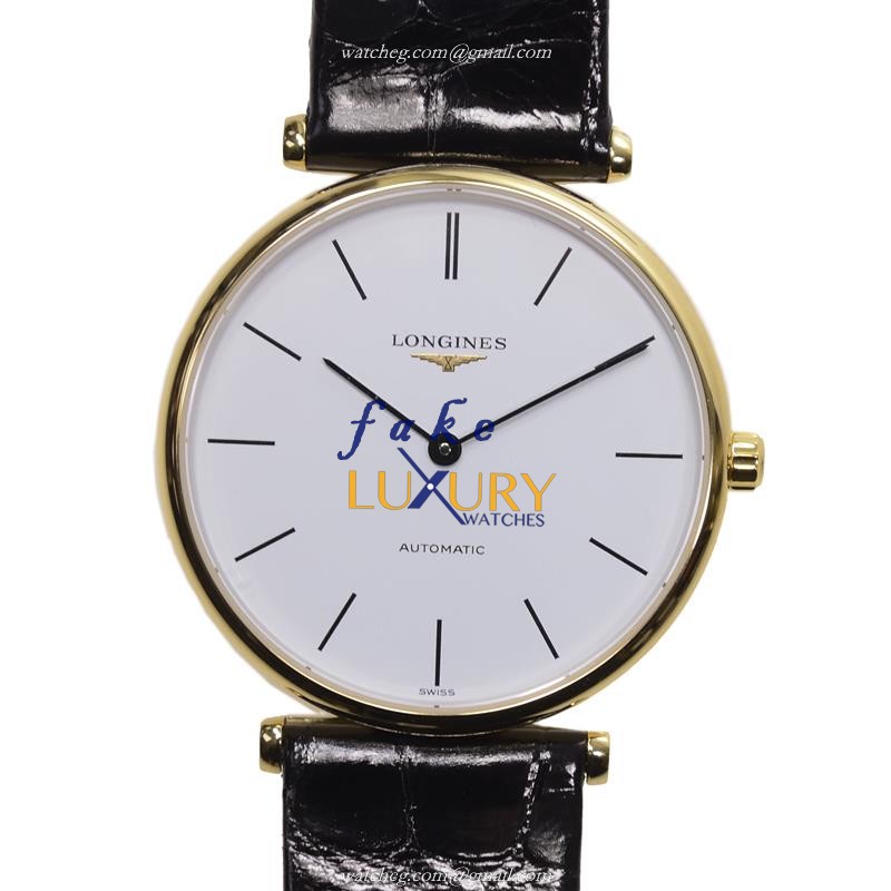 Longines L4.708.2.12.2 Replica Watch - Automatic - PVD Gold Case - White Dial - Black Alligator - Luxury Replica Watch
