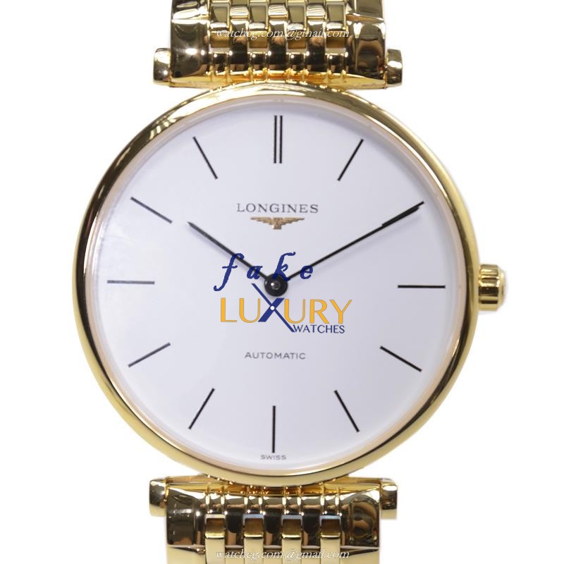 Longines L4.708.2.12.8 La Grande Automatic Replica Watch, 18kt Yellow Gold Case, White Dial