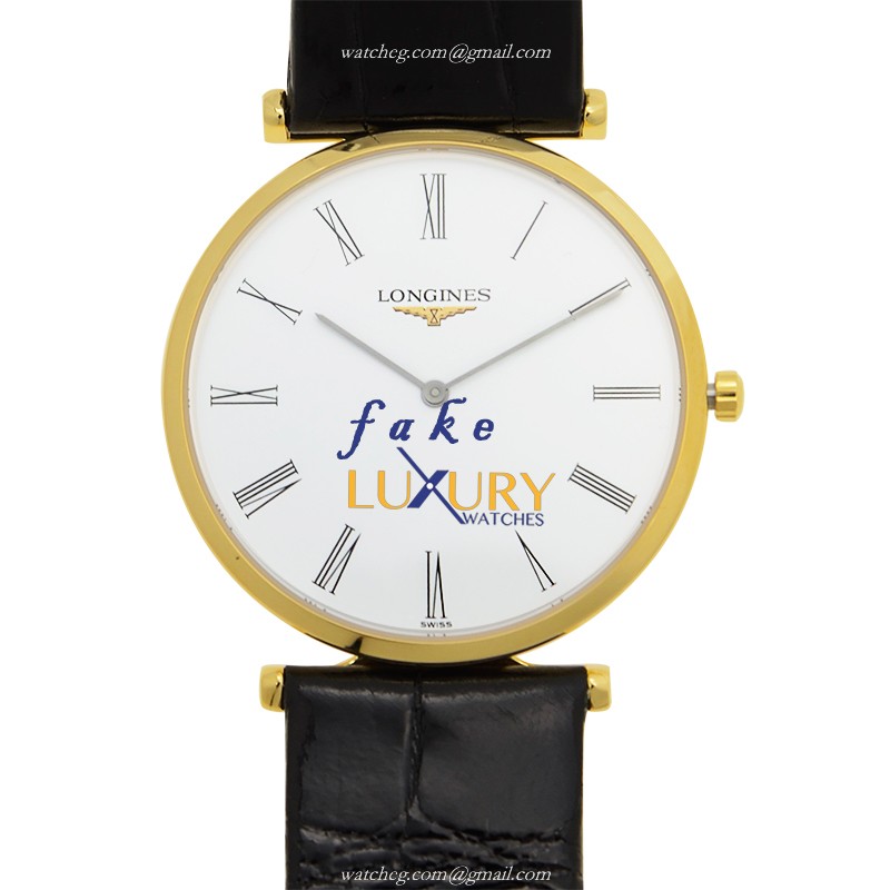Longines L4.709.2.11.2 La Grande Quartz PVD Gold White Dial Black Alligator Strap Watch