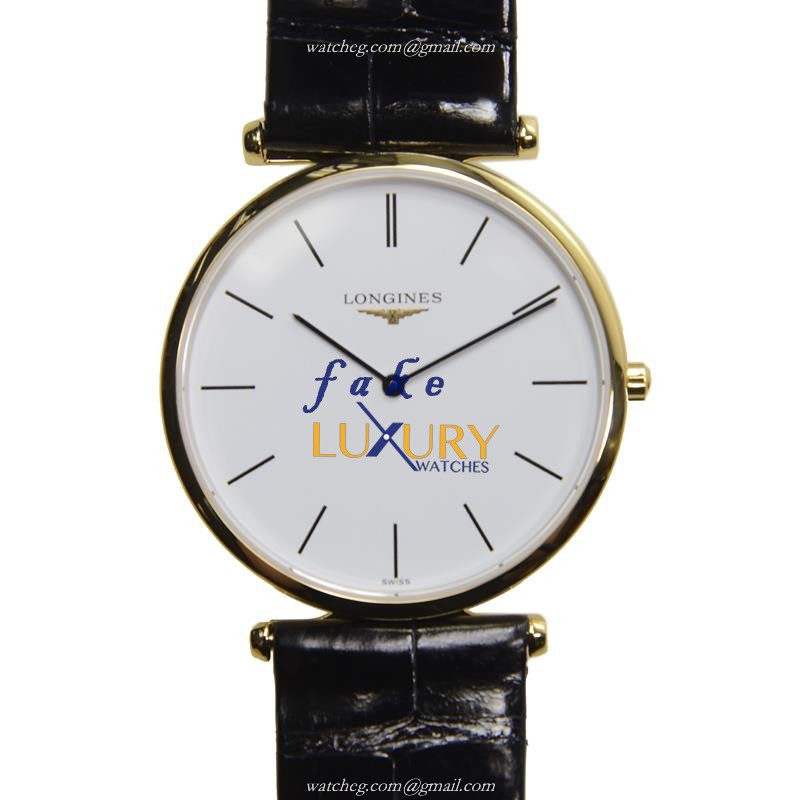 Longines L4.709.2.12.2 LA GRANDE Quartz PVD Gold Watch - White Dial, Alligator Strap, Sapphire - Luxury Replica Watch