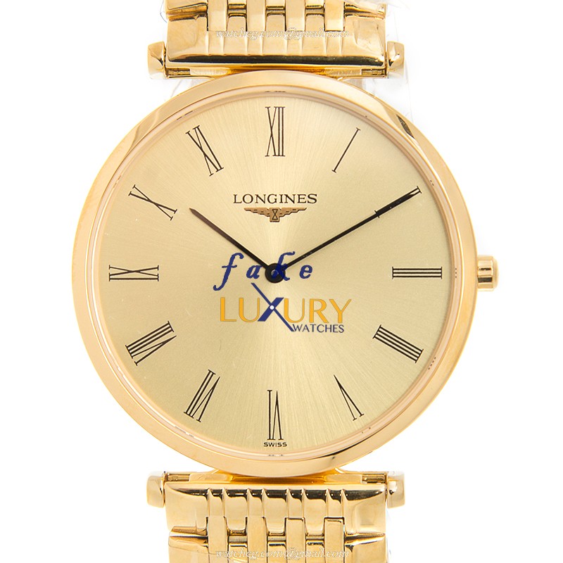 Longines L4.709.2.31.8 Quartz 18kt Yellow Gold Replica Watch, Gold Dial, Folding Clasp, Model