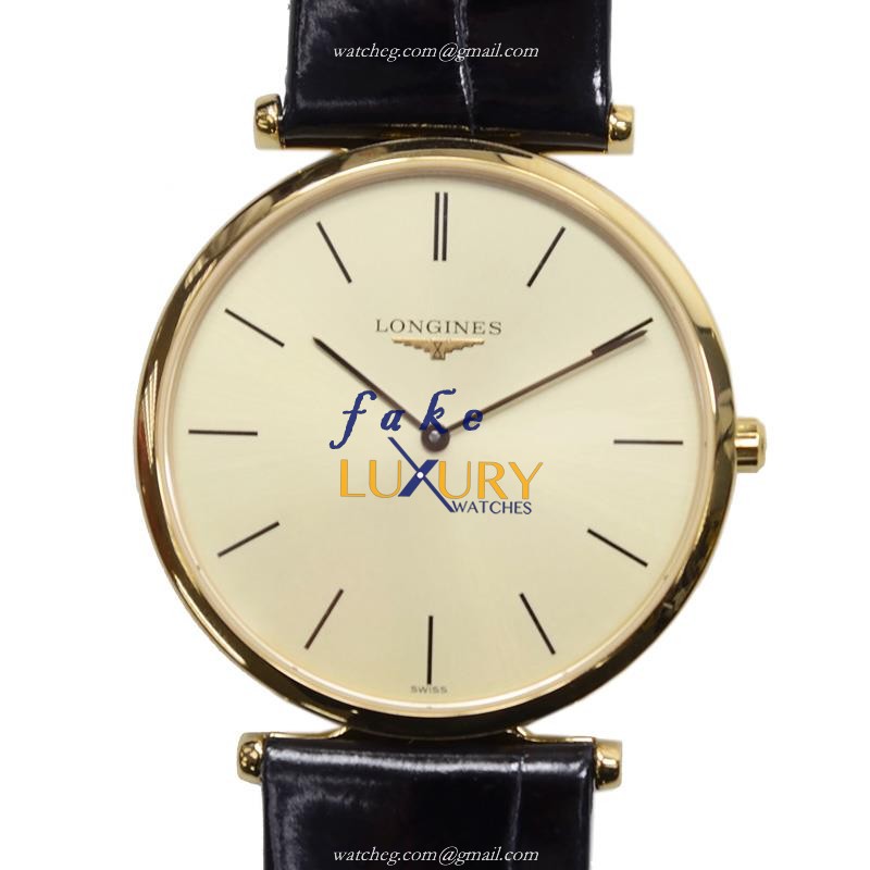 Longines L4.709.2.32.2 - Replica Watch - Quartz - PVD Gold Case - Black Alligator Strap