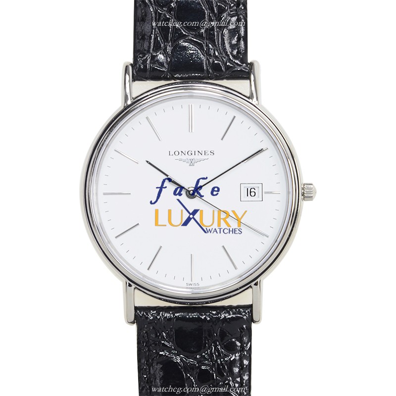 Longines L4.709.4.12.2 Replica Watch, White Dial, Steel Case, Quartz Movement, Leather Strap