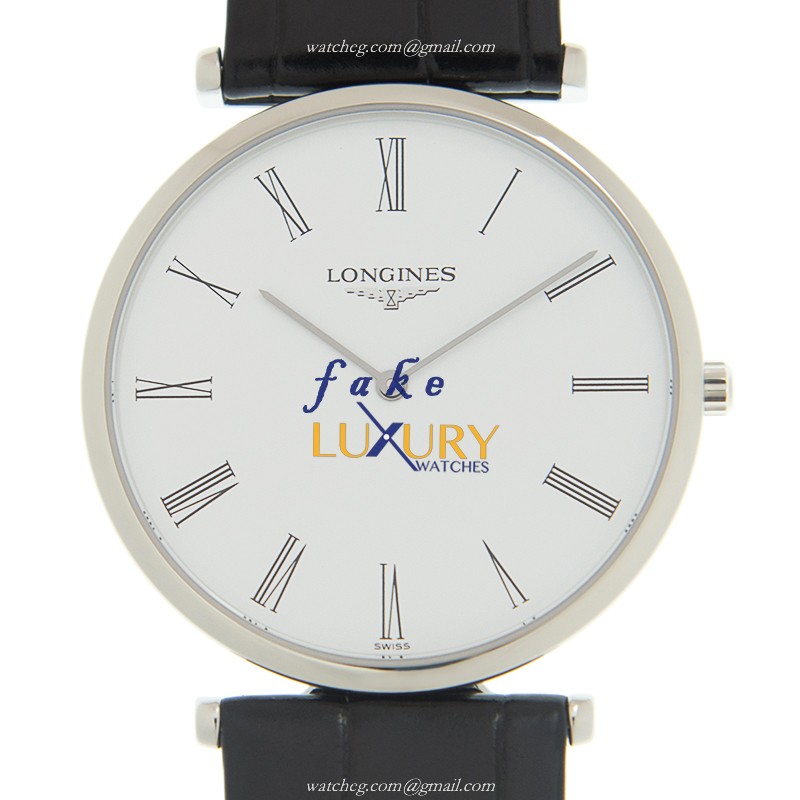 Longines L4.709.4.21.2 - Quartz Replica Watch - 33mm - Stainless Steel - White Dial - Leather Strap