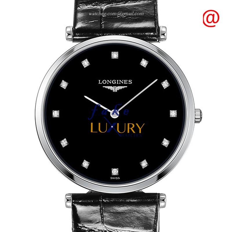 Longines L4.709.4.55.2 La Grande Quartz Stainless Steel Black Dial Black Leather Strap Sapphire