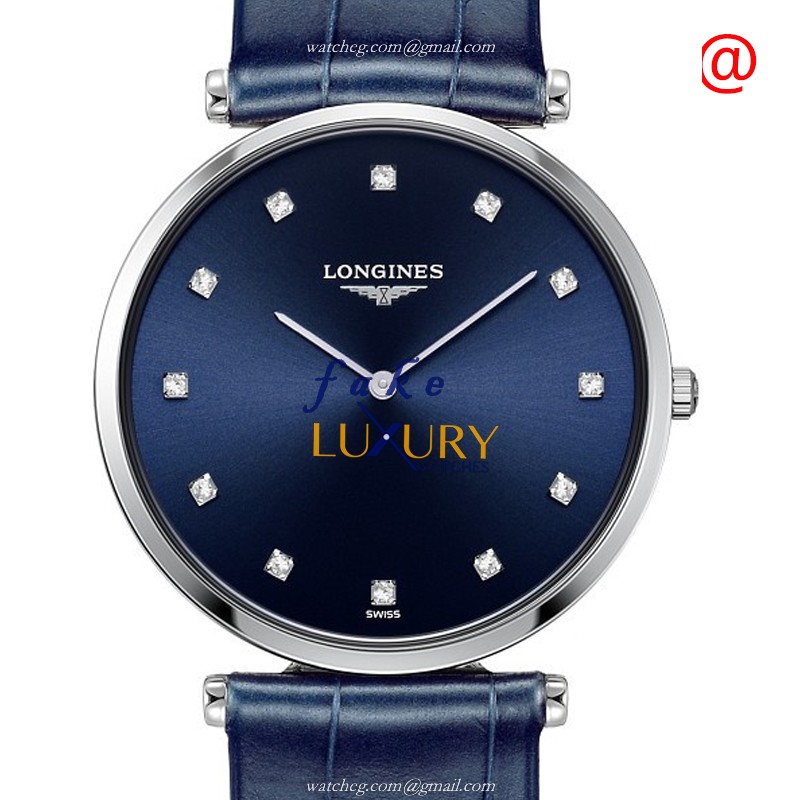 Longines L4.709.4.97.2 Replica Watch Quartz Movement Blue Dial Leather Strap Stainless Steel Case