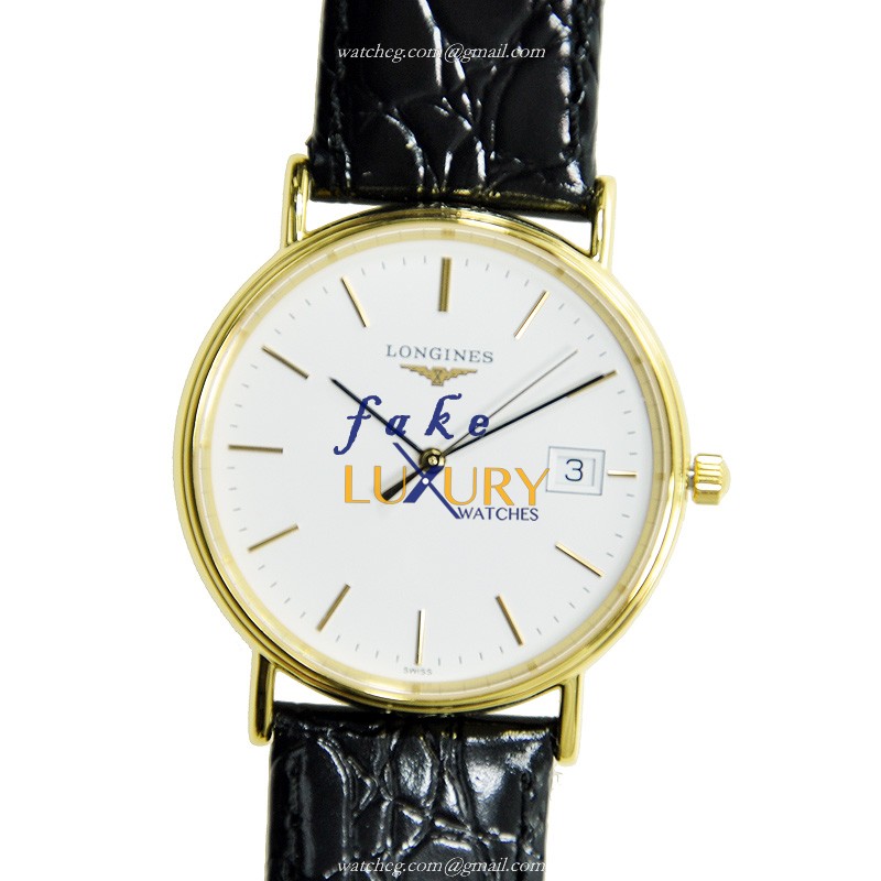 Longines L4.720.2.12.2 PRESENCE Quartz PVD Gold White Dial Alligator Strap Replica Watch