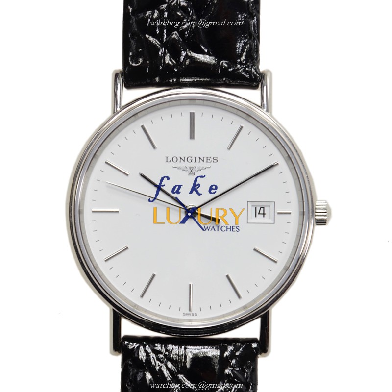 Longines L4.720.4.12.2 PRESENCE Quartz Stainless Steel White Dial Leather Strap Replica Watch