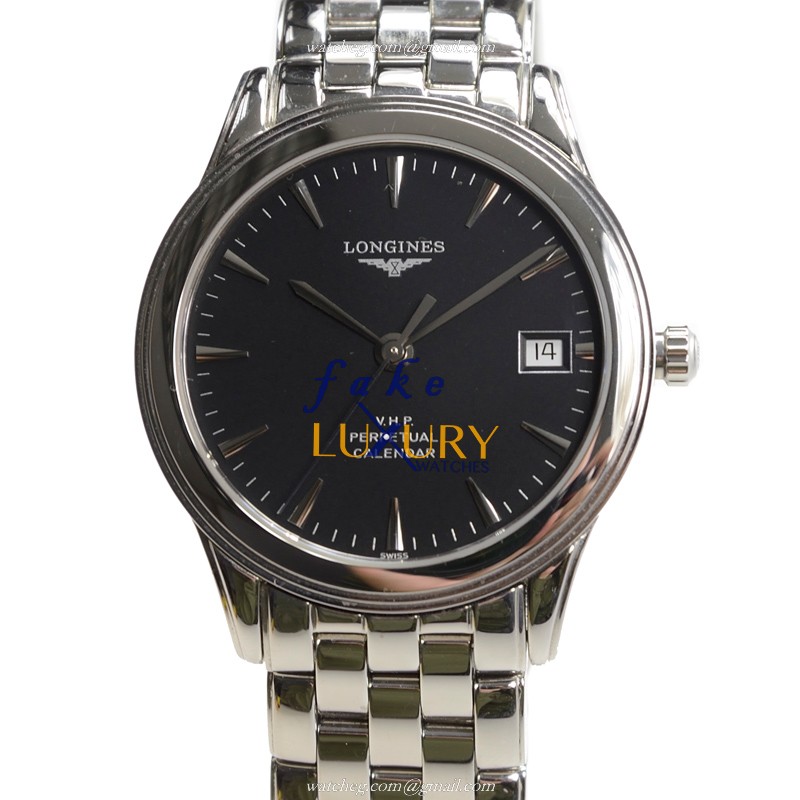 Longines L4.722.4.52.6 Replica Watch Quartz Movement Black Dial Steel Bracelet