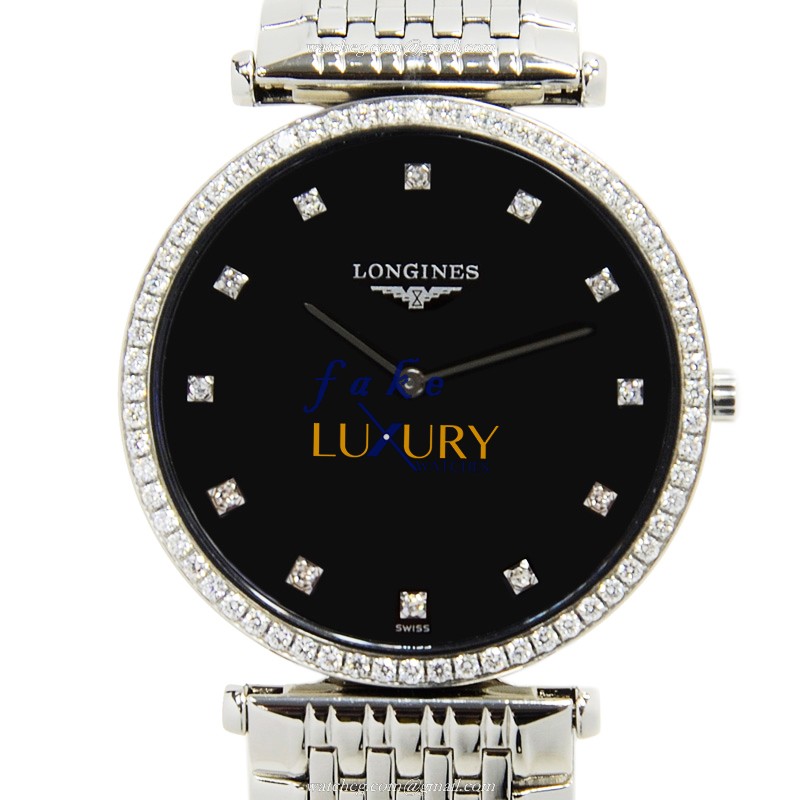 Longines L4.741.0.58.6 Quartz Stainless Steel & Diamonds Replica Watch - 33mm Black Dial