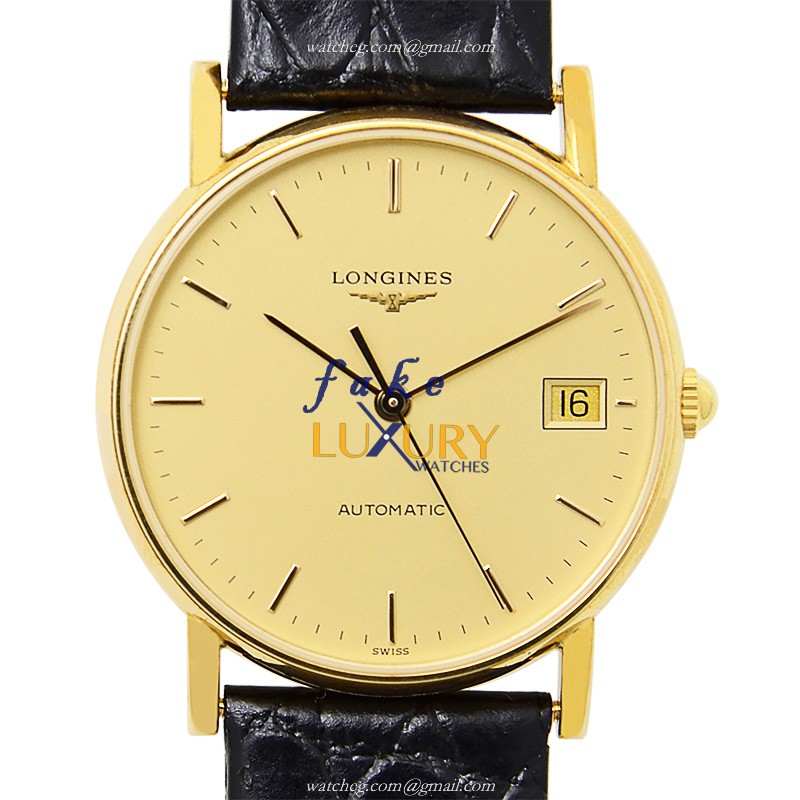 Longines L4.744.6.32.2 PRESENCE Automatic 18kt Yellow Gold Replica Watch, Swiss Movement, Alligator