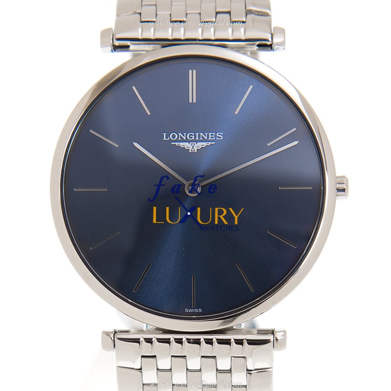 Longines L4.755.4.95.6 La Grande Replica Watch, Automatic, Blue Dial, Steel Bracelet