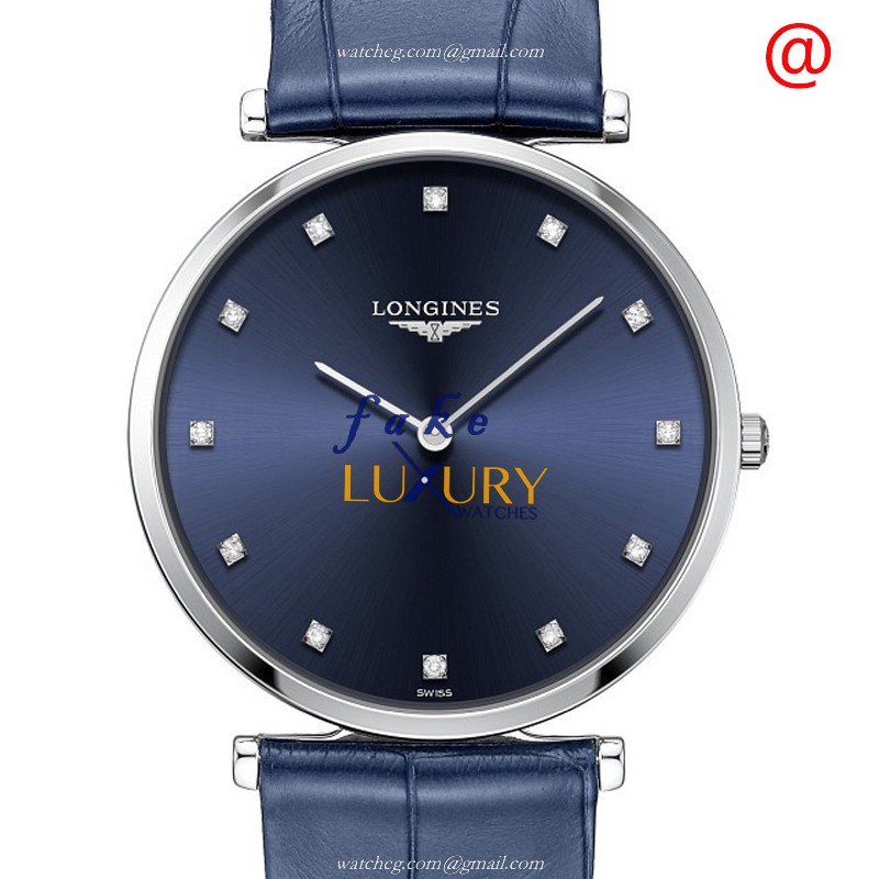 Longines L4.755.4.97.2 Quartz Replica Watch, Stainless Steel Case, Blue Dial & Leather Strap
