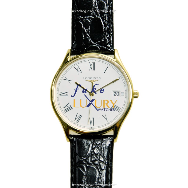 Longines L4.759.2.11.2 Quartz 18kt Yellow Gold Replica Watch - Longines Lyre - 33mm Case - White