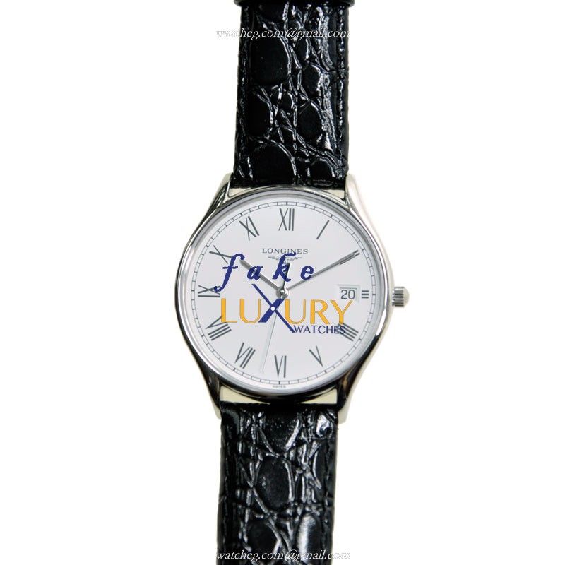 Longines L4.759.4.11.2 Lyre Replica Watch Quartz Movement White Dial Black Leather Strap Stainless