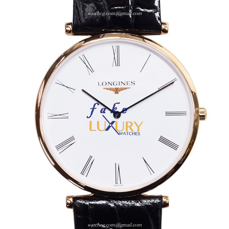Longines La Grande Quartz Replica Watch L4.766.1.11.2, White Dial, PVD Gold Case, Leather Strap - Luxury Replica Watch