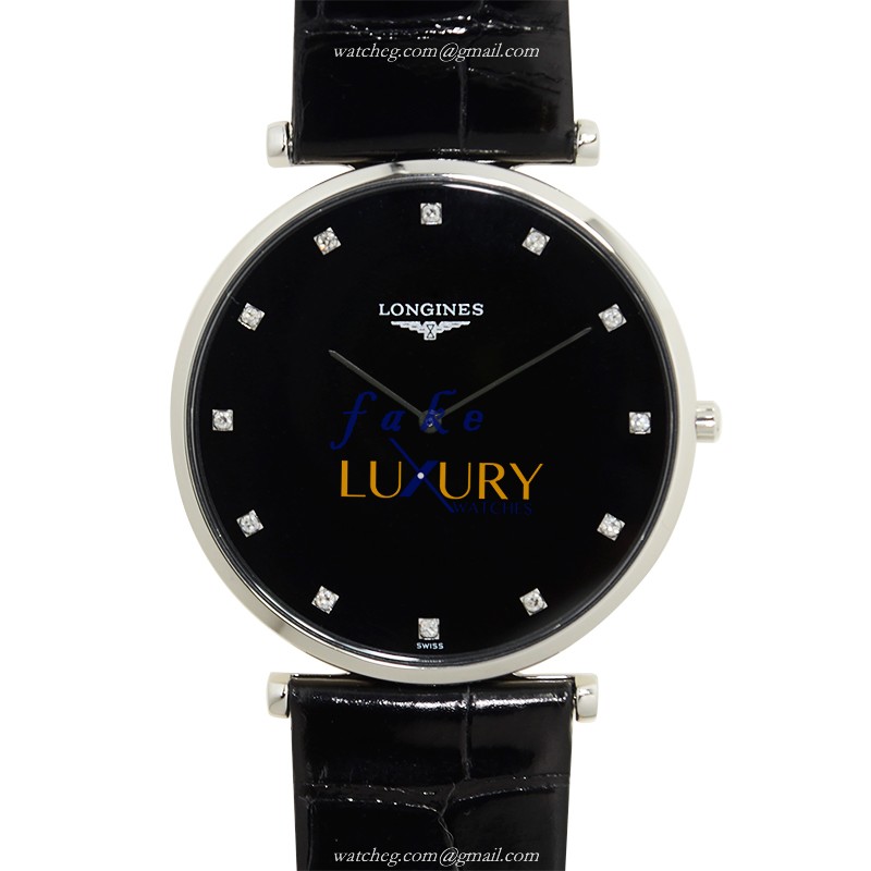 Longines L4.766.4.58.2 La Grande - Replica Watch - Quartz - Black Dial - Leather Strap - Steel Case