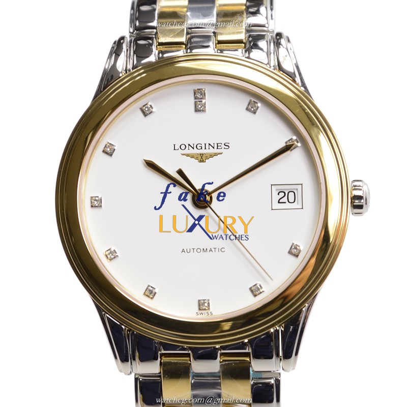 Longines L4.774.3.27.7 FLAGSHIP Automatic PVD Gold Replica Watch - Swiss Movement, White Dial - Luxury Replica Watch