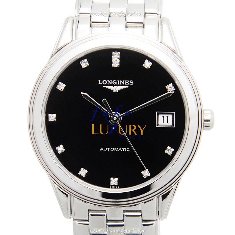 Longines L4.774.4.57.6 FLAGSHIP Replica Watch - Automatic - Black Dial - Steel Bracelet