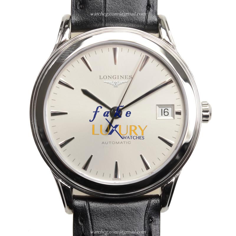 Longines L4.774.4.72.2 Flagship Replica Watch, Automatic, Silver Dial, Steel Case, Black Alligator - Luxury Replica Watch
