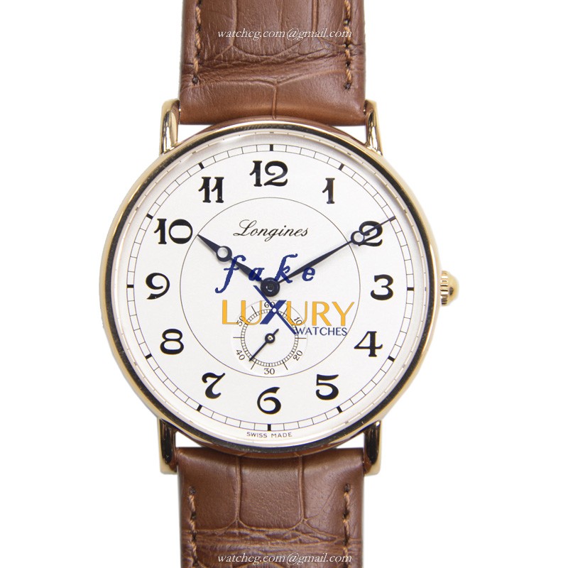 Longines L4.785.8.73.2 AUTO 18kt Rose Gold Replica Watch | White Dial | Brown Alligator Strap