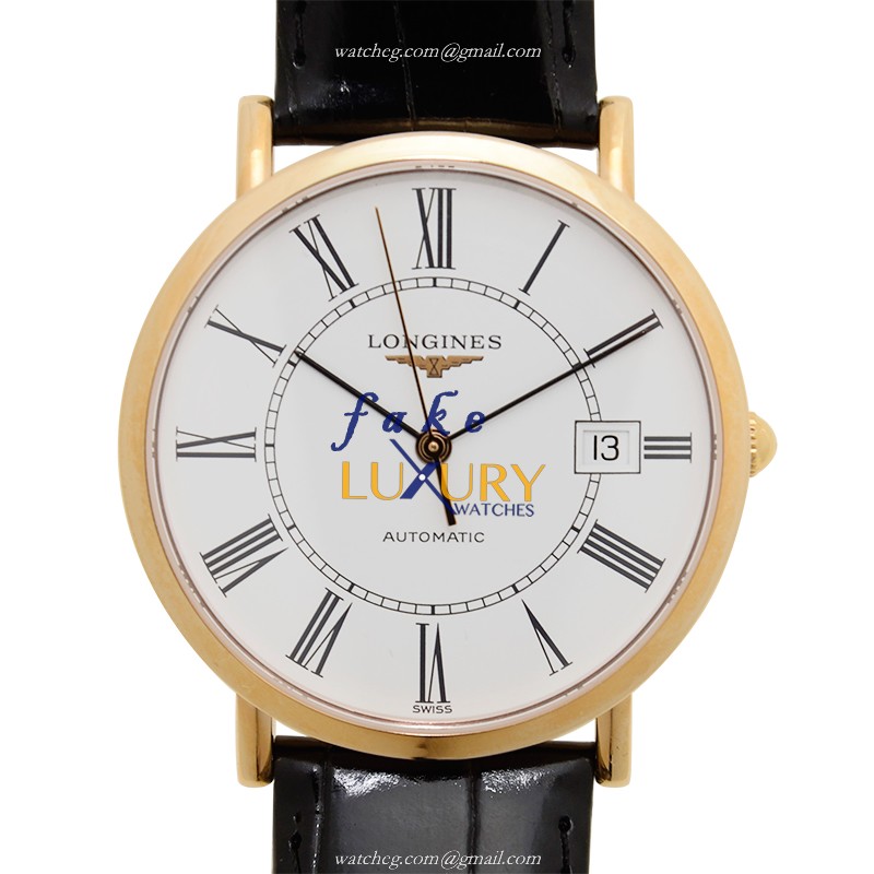 Longines L4.787.8.11.0 Presence Replica Watch Automatic 18kt Rose Gold White Dial Black Alligator