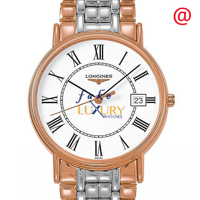 Longines L4.790.1.11.7 Presence Replica Watch, 38mm Quartz, White Dial, Rose Gold & Steel