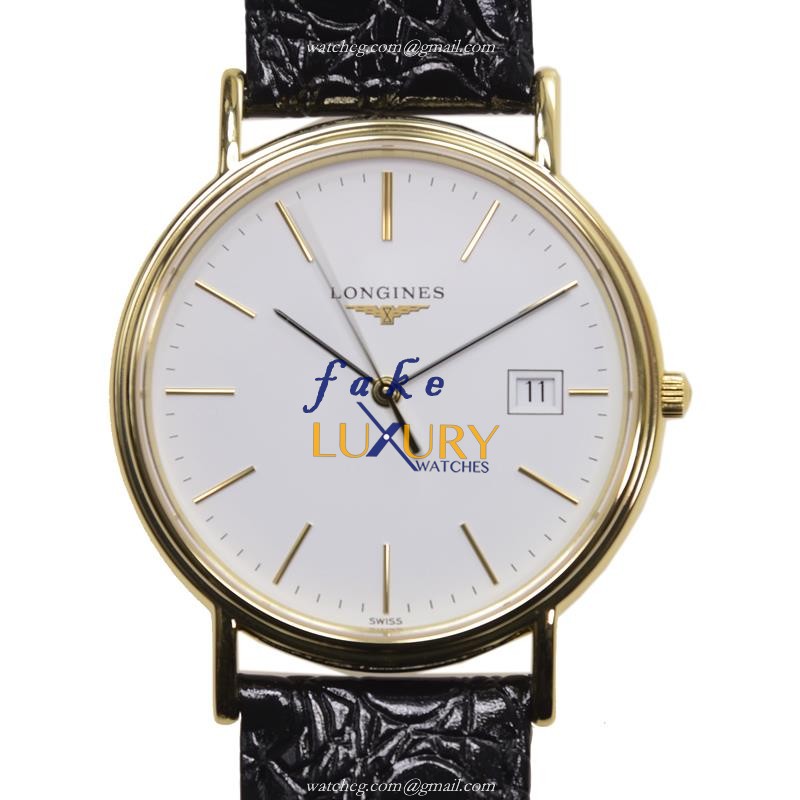 Longines L4.790.2.12.2 - Quartz PVD Gold - Replica Watch - 38mm - White Dial - Black Alligator
