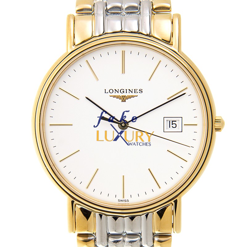 Longines L4.790.2.12.7 PRESENCE Replica Watch, Quartz Movement, White Dial, Gold-Plated Steel Case