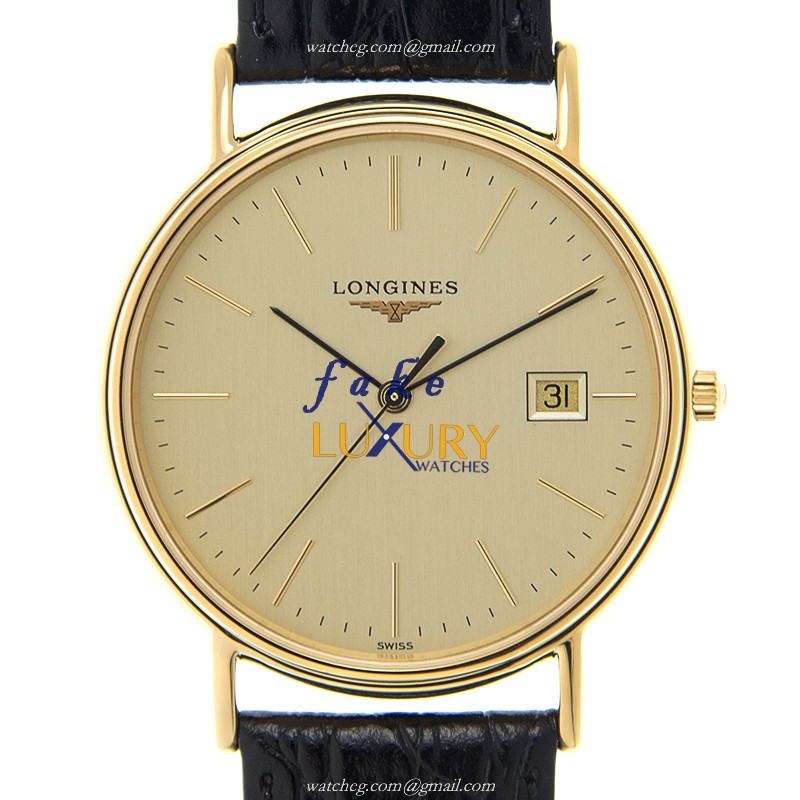 Longines L4.790.2.32.2 PRESENCE Quartz Gold-Plated Stainless Steel Replica Watch - Alligator Black